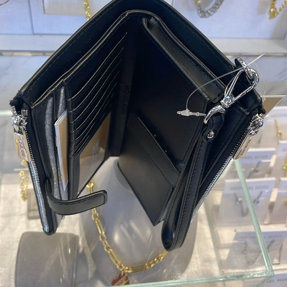 Michael Kors Jet Set Large Ombré Signature Logo Wristlet Wallet Phone BLACK NWT